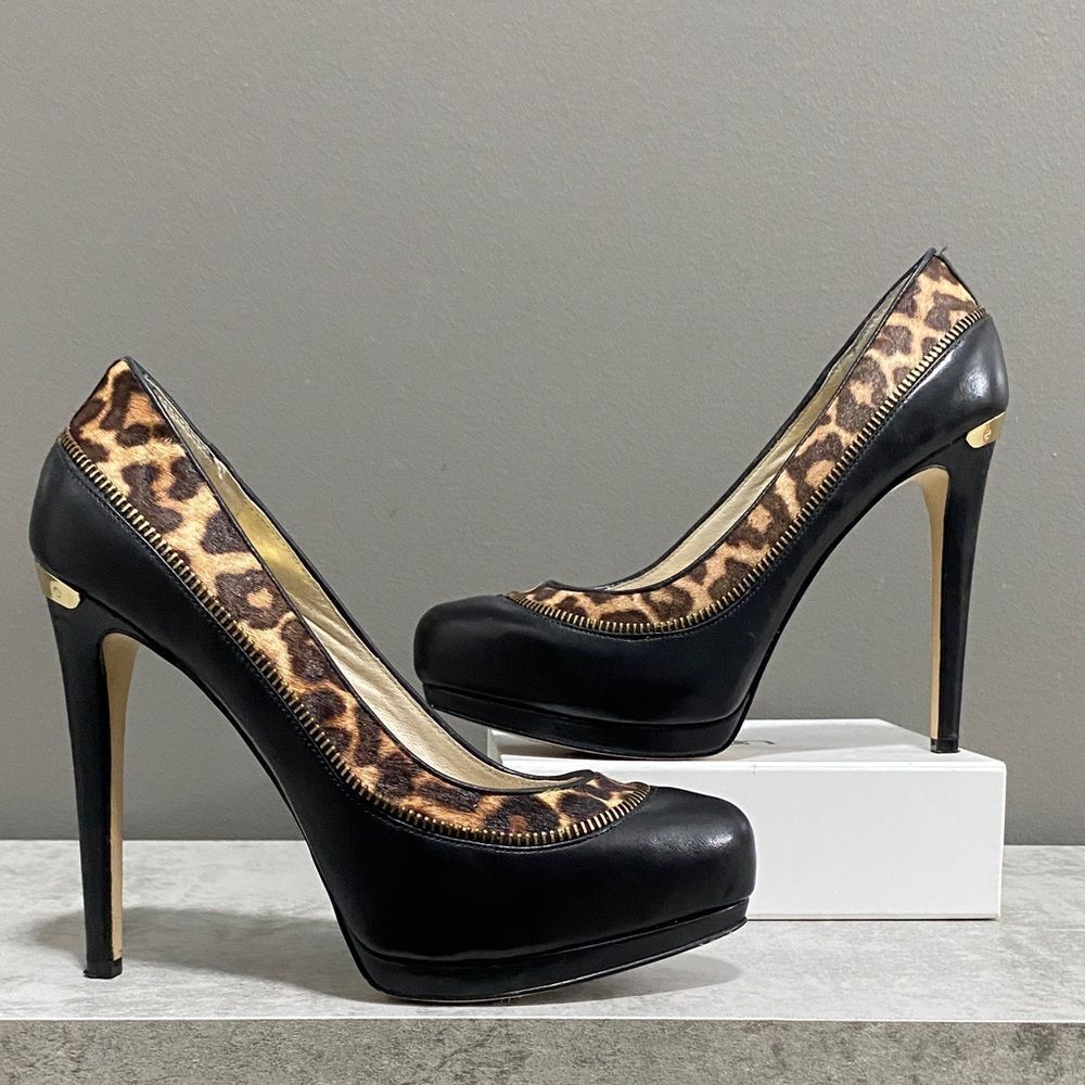 Michael Kors Leopard Cowhide and Black Stiletto Heels Size 8
